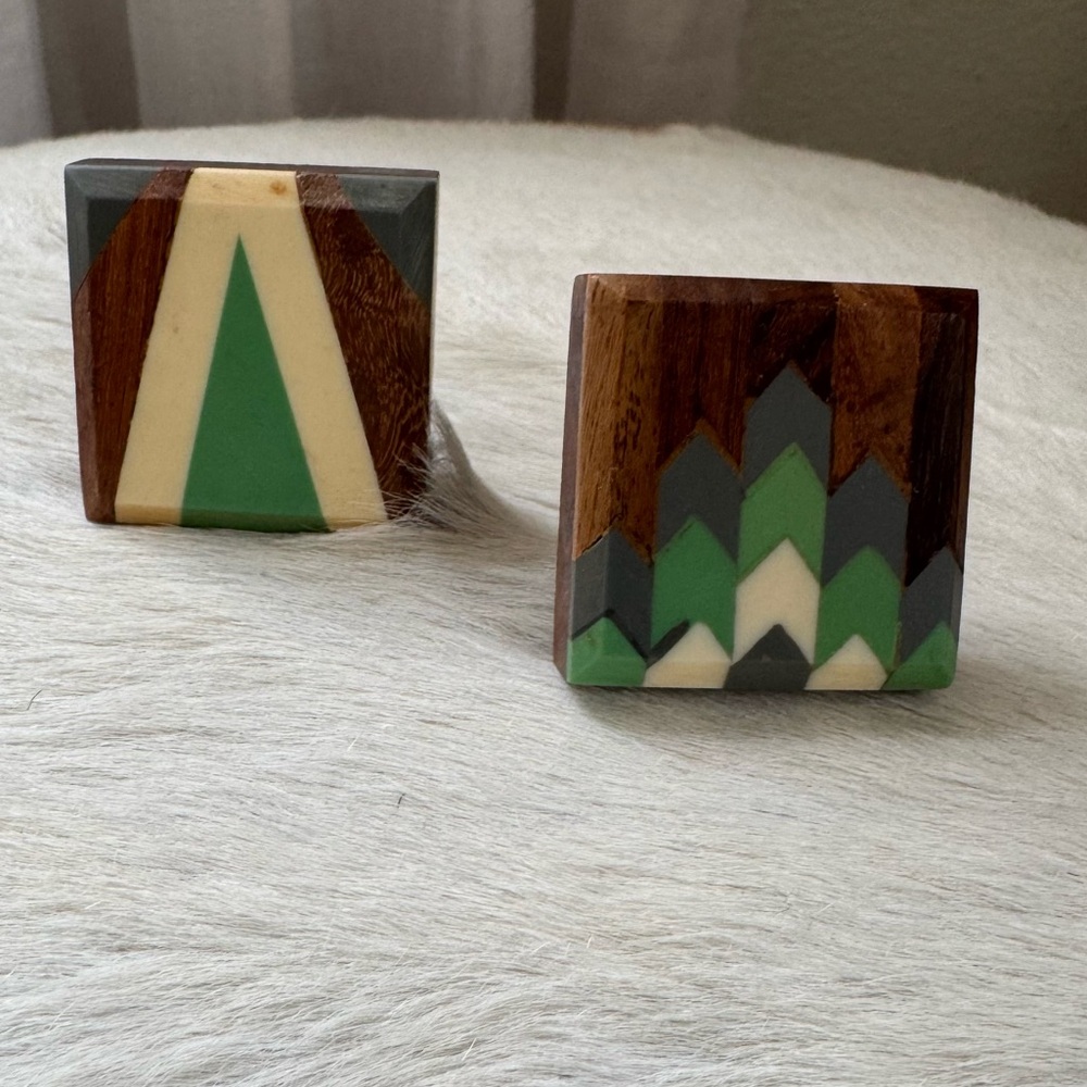 Anthropologie Geo Wood Flag & Feather Knobs